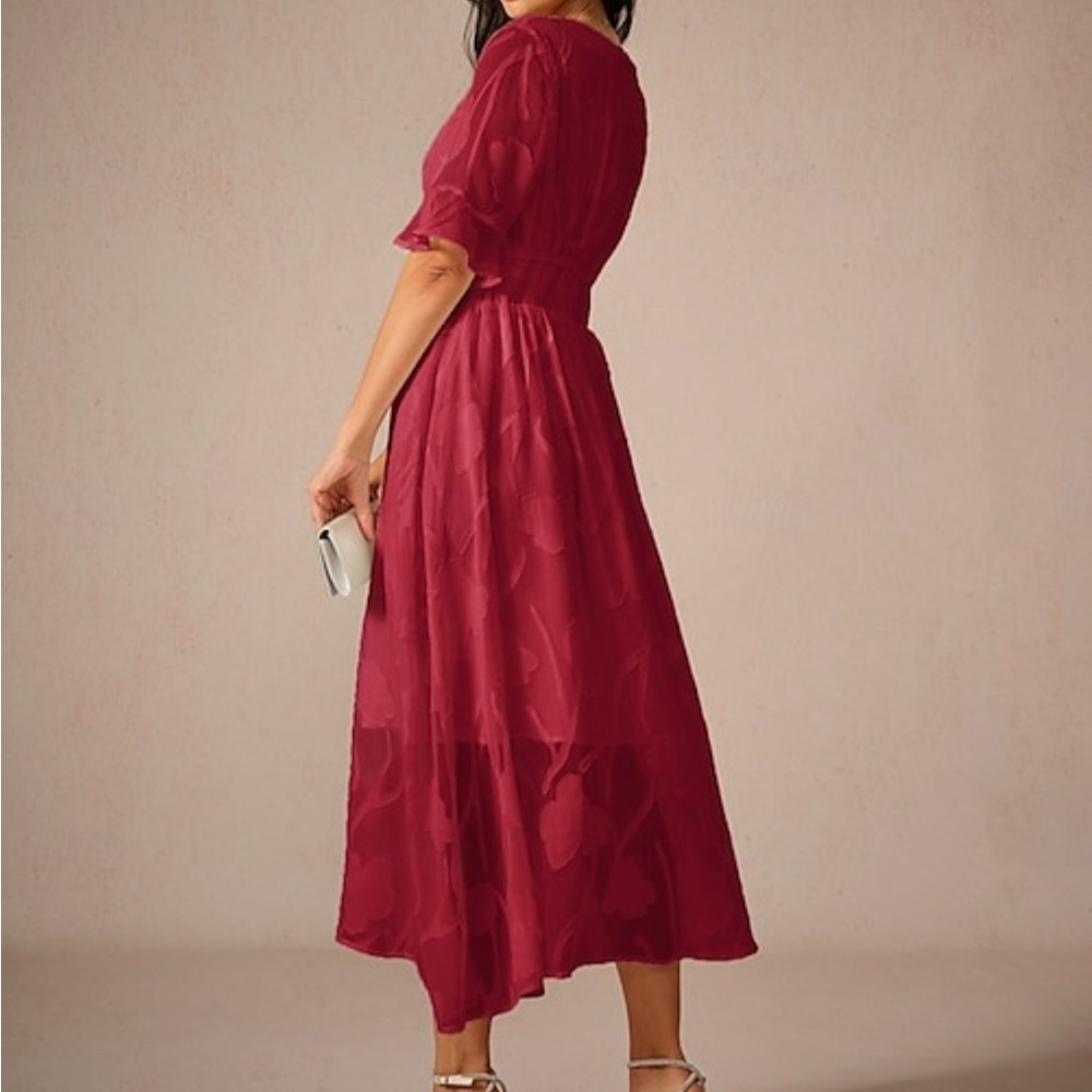 NWT Elegant Burgundy Midi Dress - Picture 2 of 11